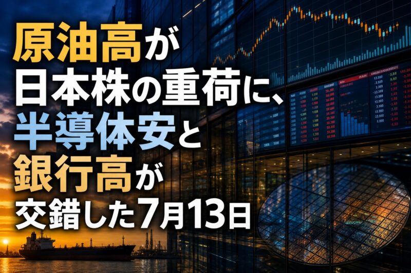 東京市場と原油・半導体の動きを表すイメージ。