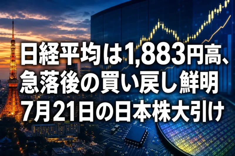 上昇する株価チャートと東京の街並みを描いた日本株市場のイメージ。