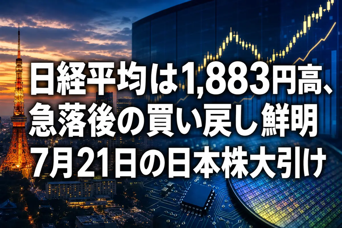 上昇する株価チャートと東京の街並みを描いた日本株市場のイメージ。