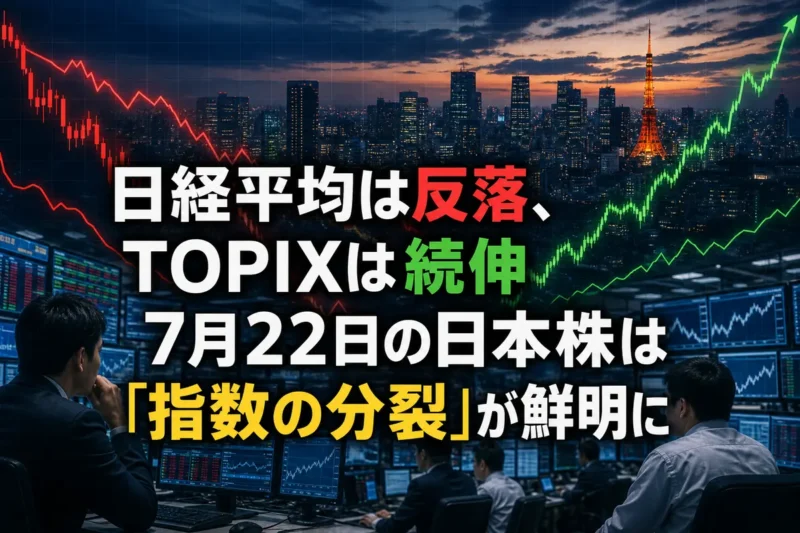 日経平均とTOPIXの方向感の違いを表した東京市場のイメージ。