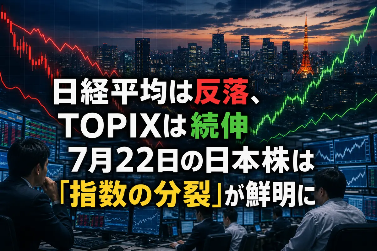 日経平均とTOPIXの方向感の違いを表した東京市場のイメージ。