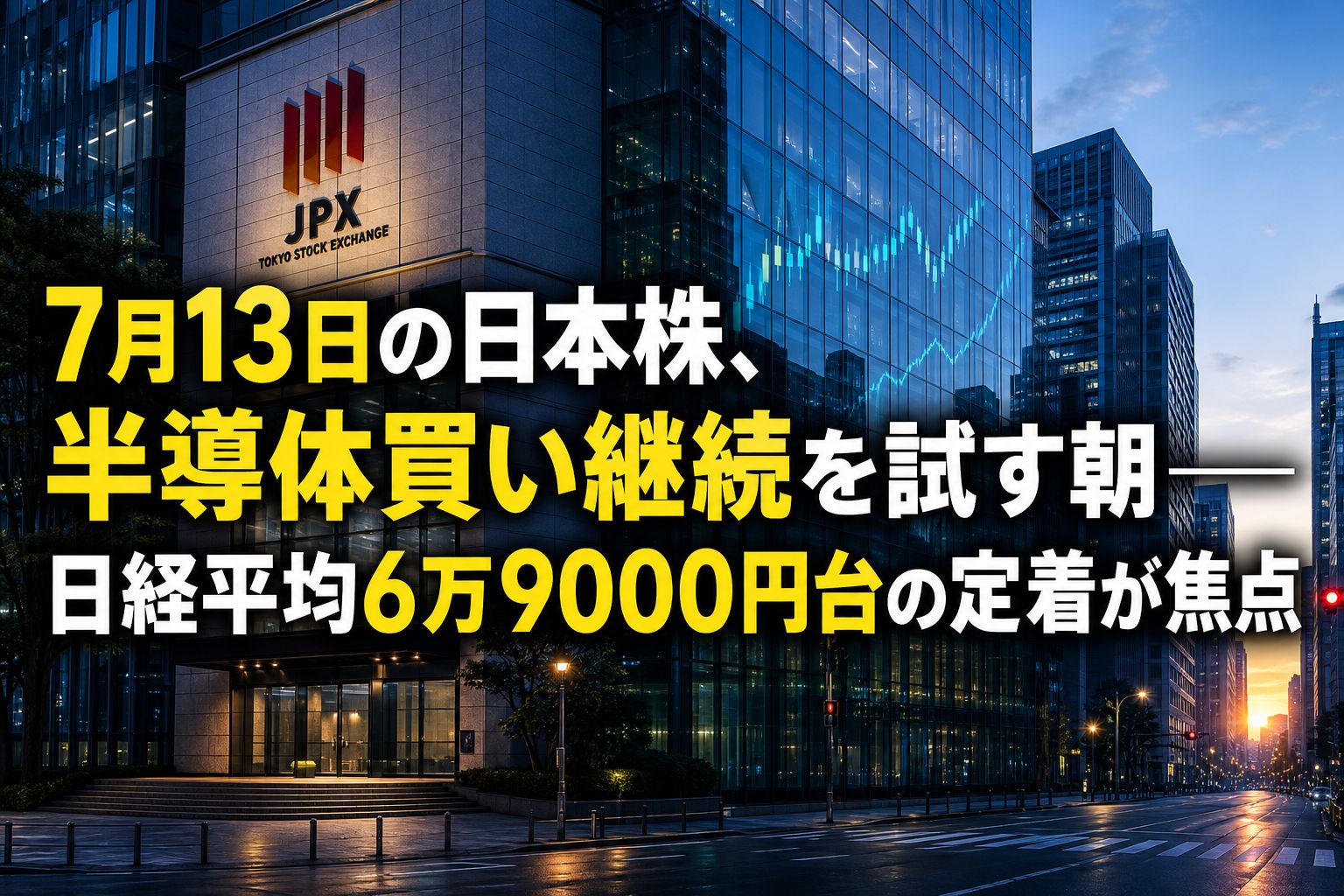 朝の東京証券取引所と市場動向を示すイメージ