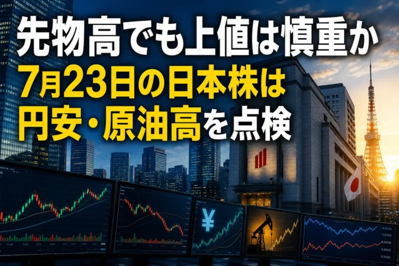 東京市場の寄り付き前に株価・為替・原油の動向を確認する市場画面。