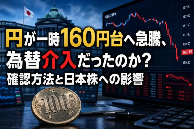 円相場の急変と為替介入観測を表す金融市場のイメージ。