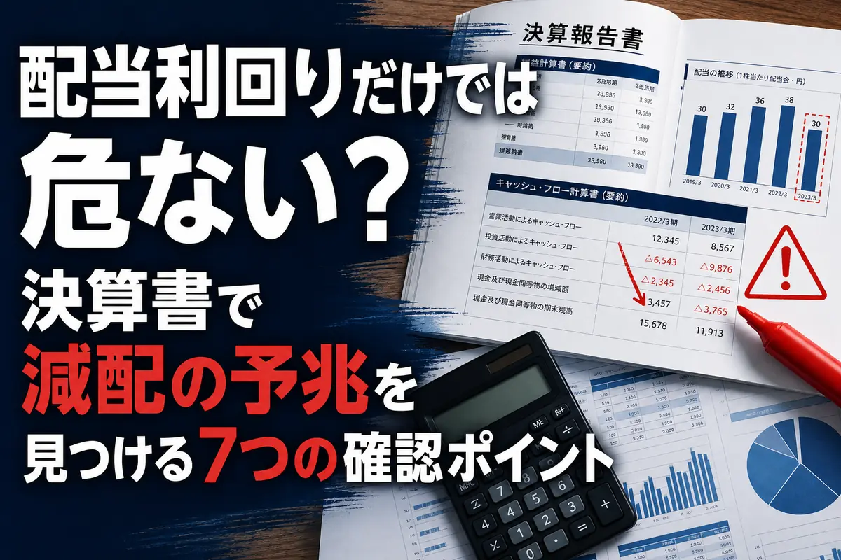決算書とキャッシュフローを確認して減配リスクを分析する場面。