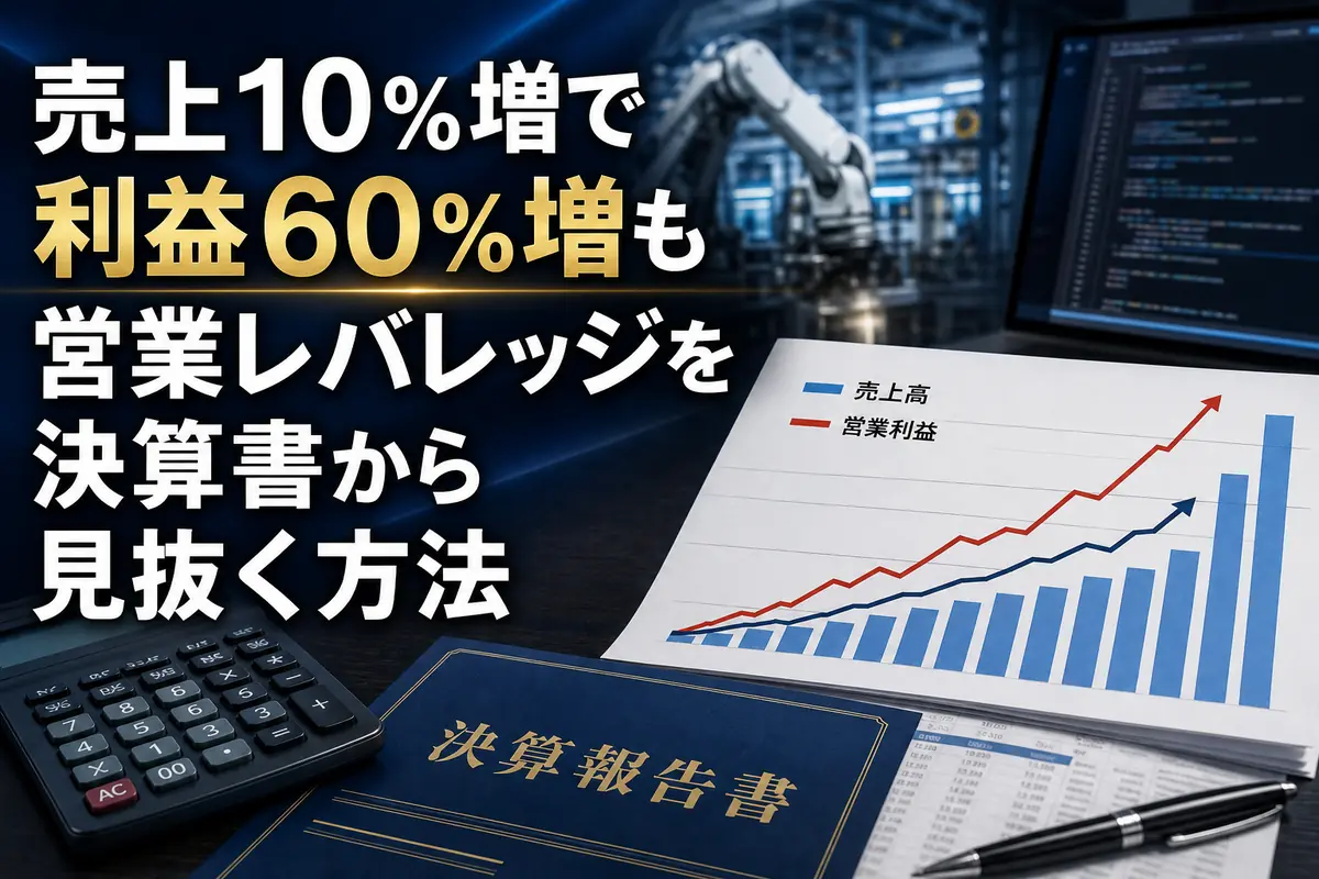 売上高より営業利益が大きく伸びる仕組みを表した決算分析のイメージ。