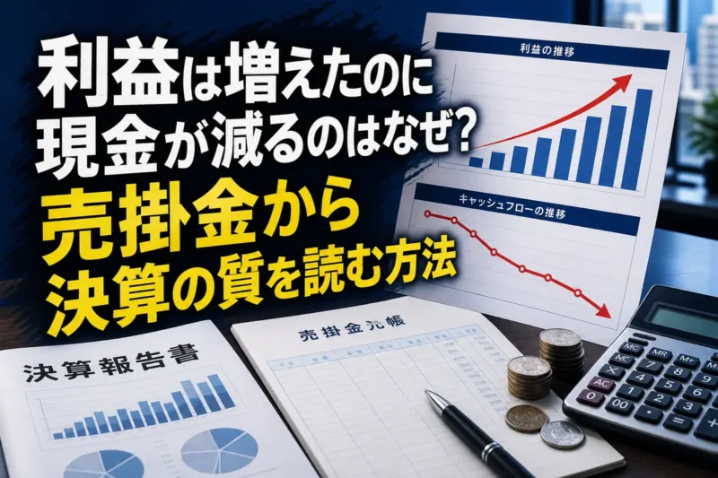 利益と現金のずれを売掛金とキャッシュフローで分析するイメージ。