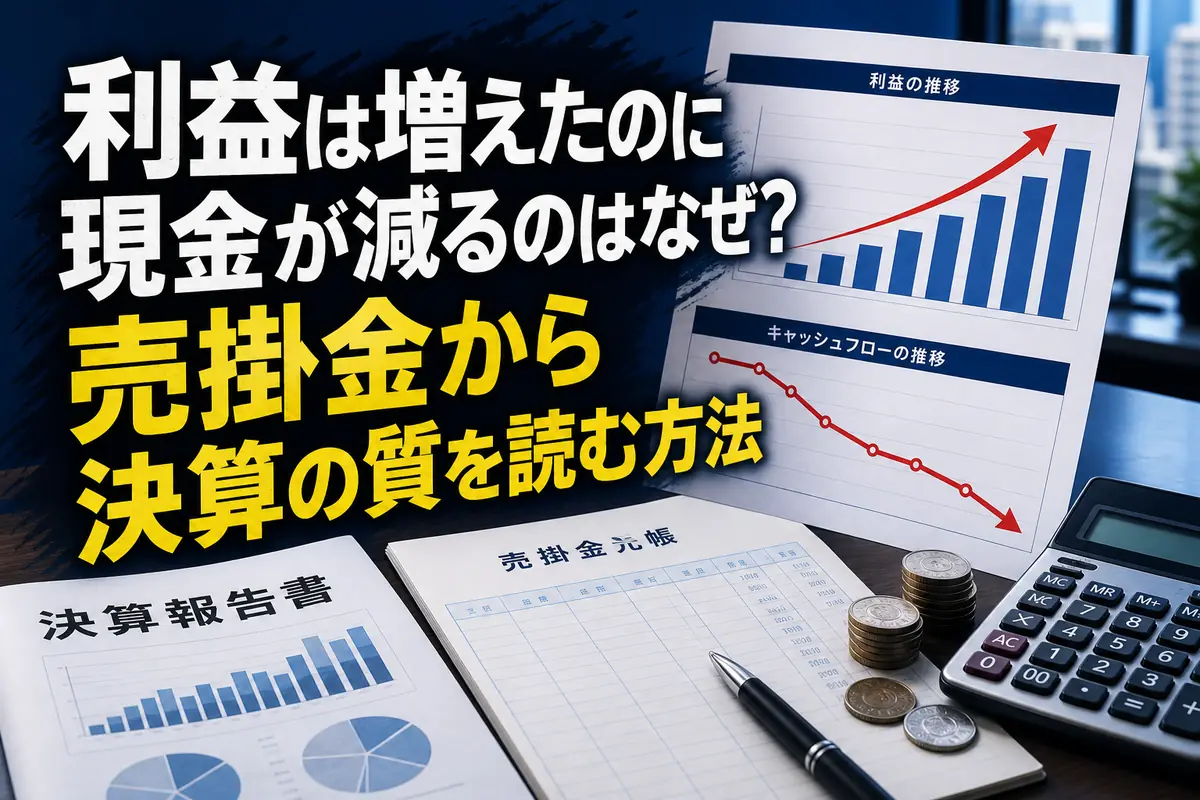 利益と現金のずれを売掛金とキャッシュフローで分析するイメージ。