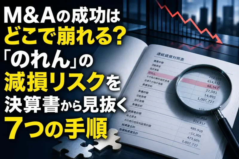 決算書ののれんと減損リスクを確認する分析イメージ。
