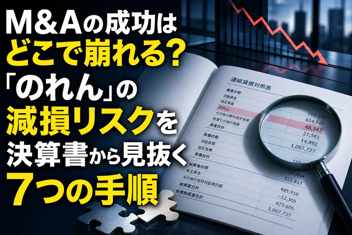 決算書ののれんと減損リスクを確認する分析イメージ。