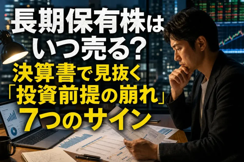 決算資料と株価チャートを見ながら長期保有株を点検する投資家。
