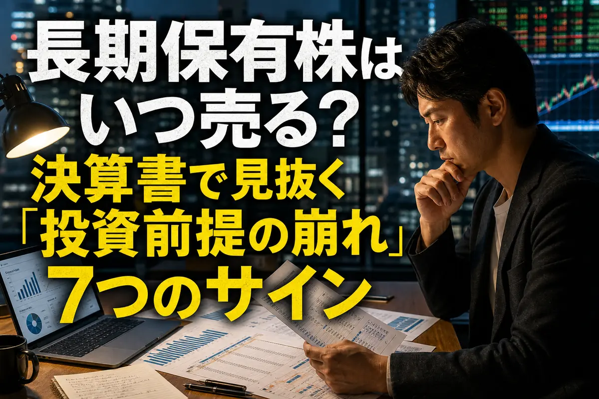 決算資料と株価チャートを見ながら長期保有株を点検する投資家。