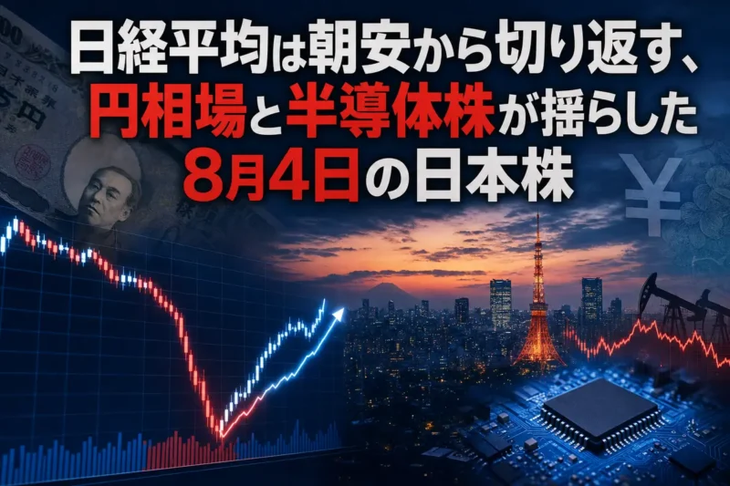 急落後に切り返した日本株市場を表す株価チャートと東京の街並み。