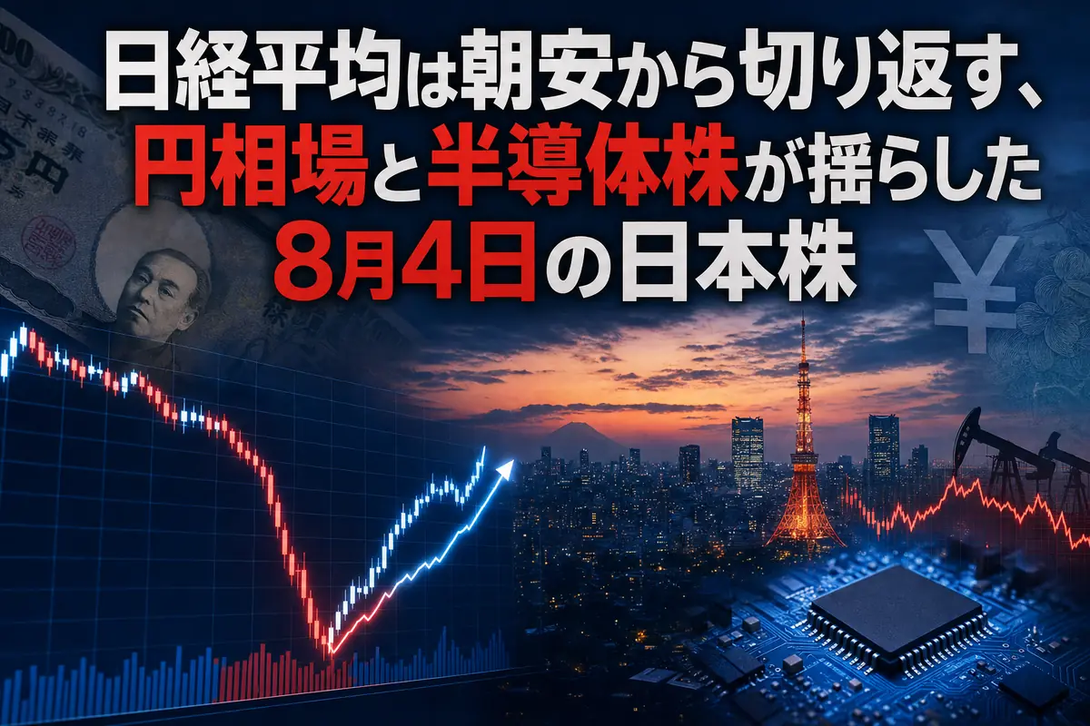 急落後に切り返した日本株市場を表す株価チャートと東京の街並み。
