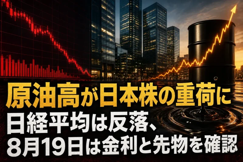 原油高を背景に下落する日本株市場を表したイメージ。