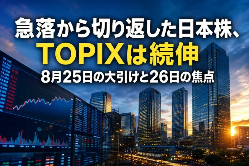 大引け後の東京金融街と株式市場データを表現したイメージ。
