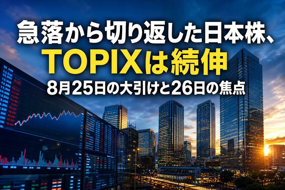 大引け後の東京金融街と株式市場データを表現したイメージ。