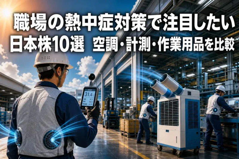 工場で冷却ウェアを着た作業員と暑さ指数を確認する担当者。