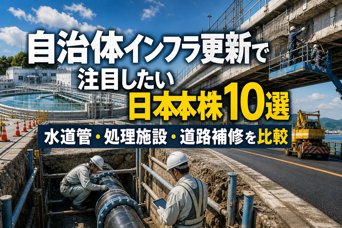 水道管、処理施設、橋梁の更新工事が進む自治体インフラの風景。