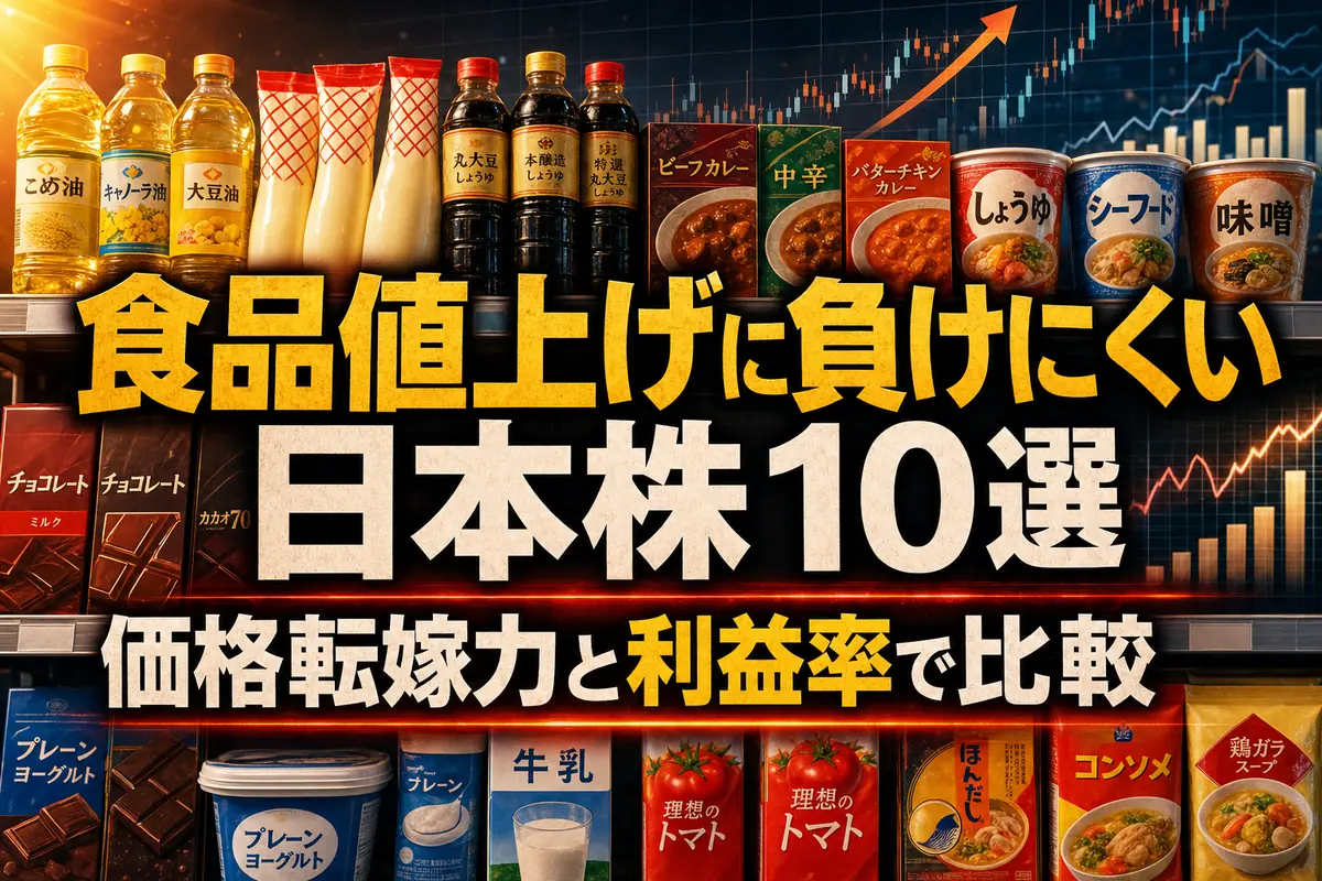 食品値上げ局面で比較する調味料や菓子、飲料などの食品株イメージ。