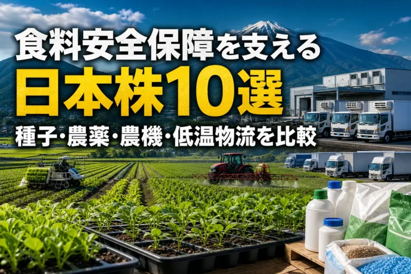 種子、農機、農地、冷蔵倉庫で構成される日本の食料供給網。