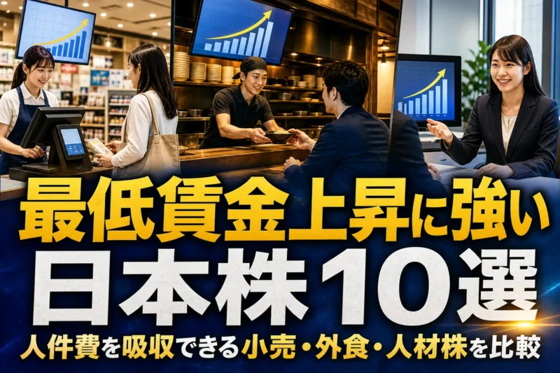 最低賃金上昇の影響を受ける小売・外食・人材サービスを表したイメージ。