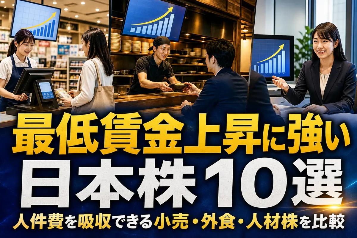 最低賃金上昇の影響を受ける小売・外食・人材サービスを表したイメージ。