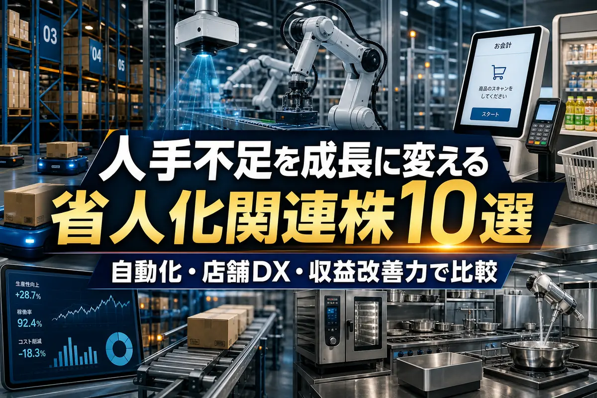 物流倉庫や工場、店舗で稼働する省人化設備のイメージ。