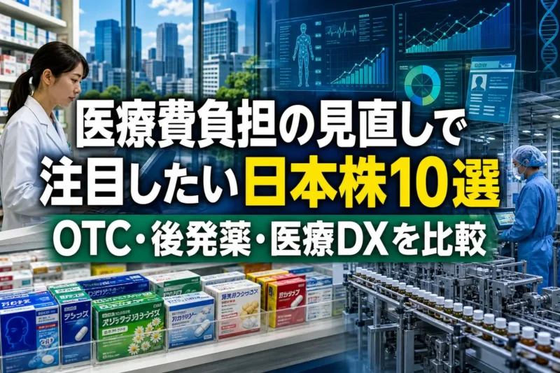 医薬品、ドラッグストア、医療データを組み合わせた日本の医療市場のイメージ。