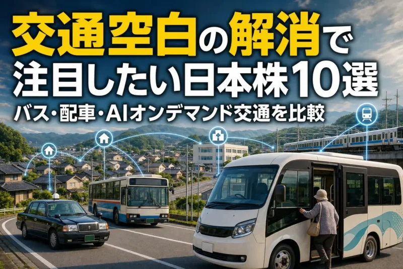 地方の駅前でオンデマンド交通と路線バスを利用する人々。