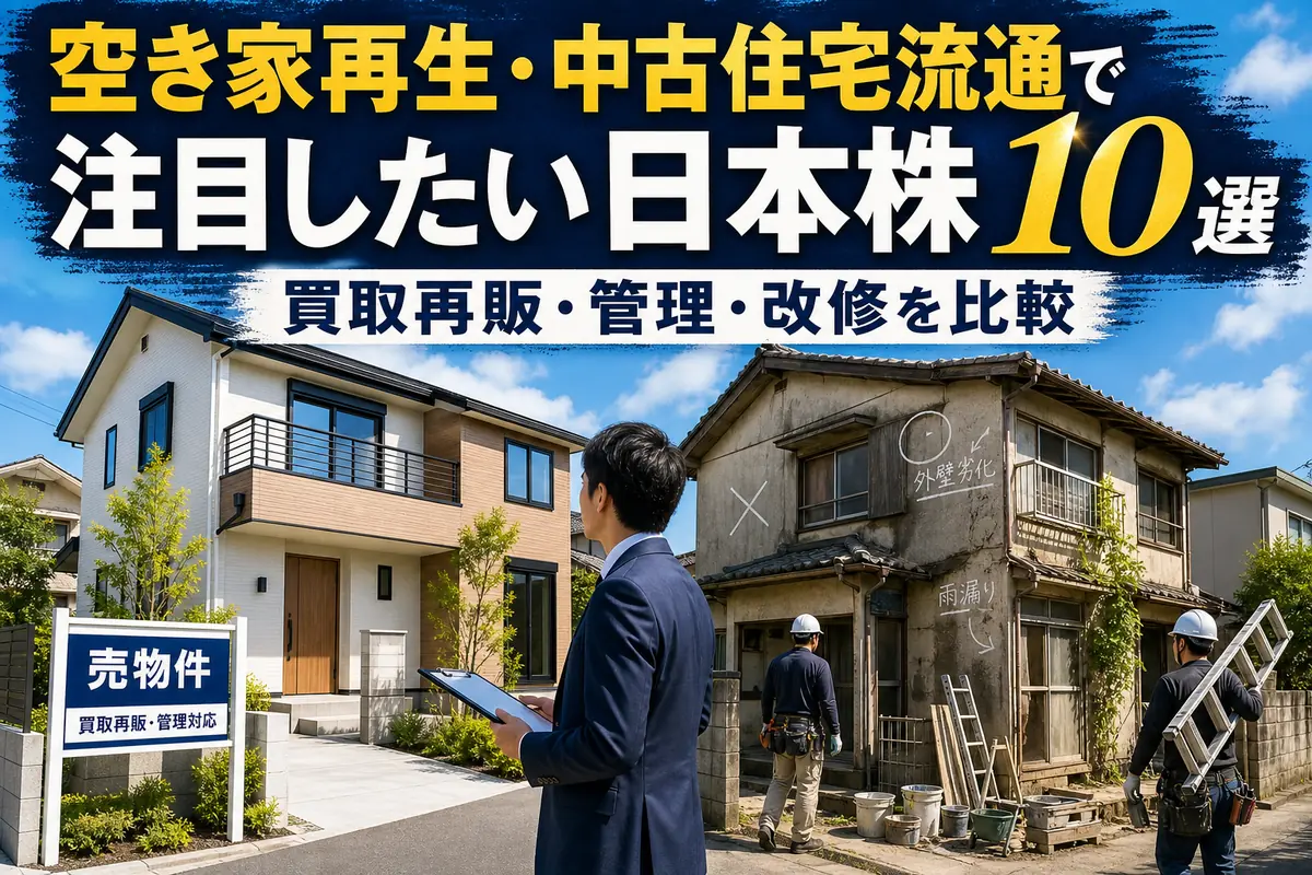 改修された中古住宅を不動産担当者と作業員が確認する様子。