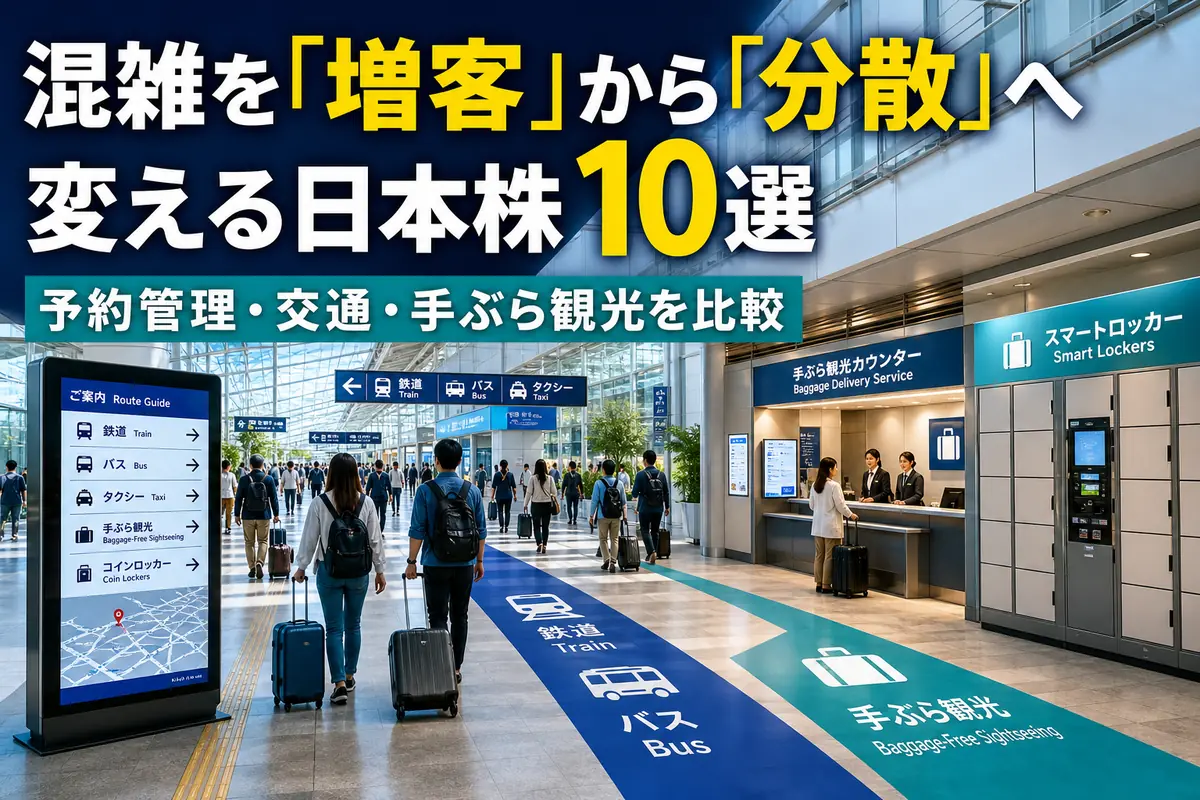 予約案内や手荷物ロッカーが整備された日本の交通拠点を旅行者が移動している。