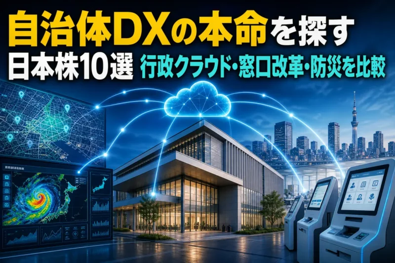 行政クラウドと窓口、防災情報がデジタル網でつながる自治体DXのイメージ。