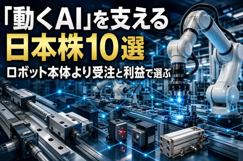 センサーや制御機器を備えたスマート工場で複数のロボットが稼働する様子。