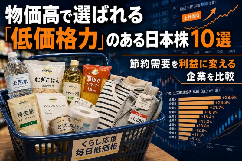 物価高のなかで食品や日用品を比較する買い物かごのイメージ。