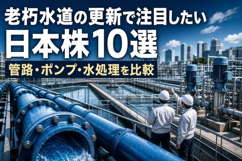 更新工事が進む水道管と浄水施設を点検する技術者。