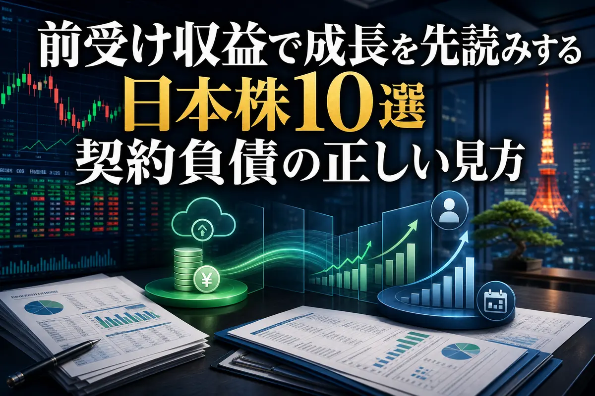 契約負債から将来売上を分析する日本株の財務資料とグラフ。