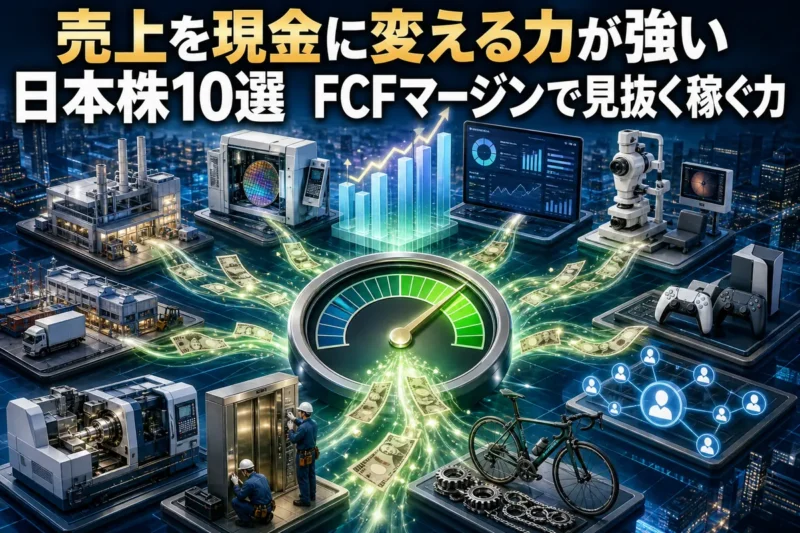 日本企業10社の売上とフリーキャッシュフローを比較するイメージ。