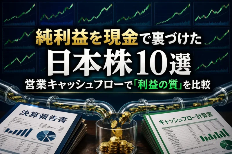 営業キャッシュフローで日本株10社の利益の質を比較するイメージ。