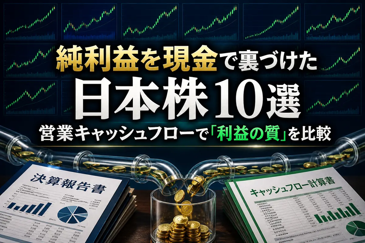 営業キャッシュフローで日本株10社の利益の質を比較するイメージ。