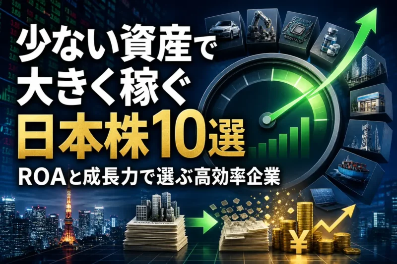 ROAで高効率な日本株10社を比較する財務分析のイメージ。
