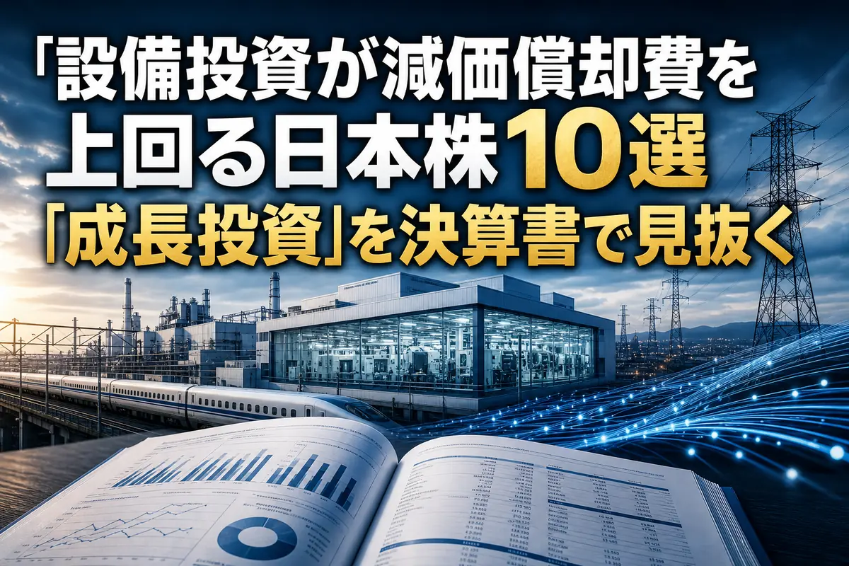 工場や半導体設備などの大型投資を決算書と照らして分析するイメージ。