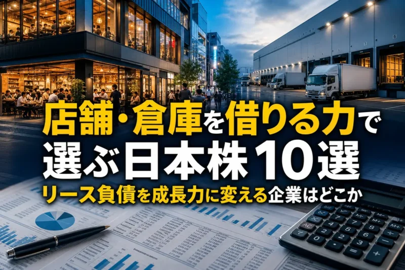 店舗や物流倉庫と財務資料を組み合わせたリース負債分析のイメージ。
