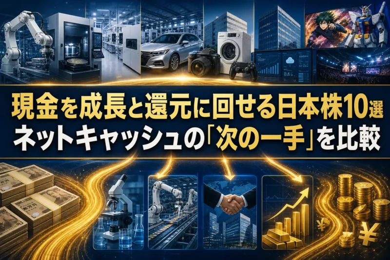 企業の現金が成長投資と株主還元へ配分される様子を表したイメージ。