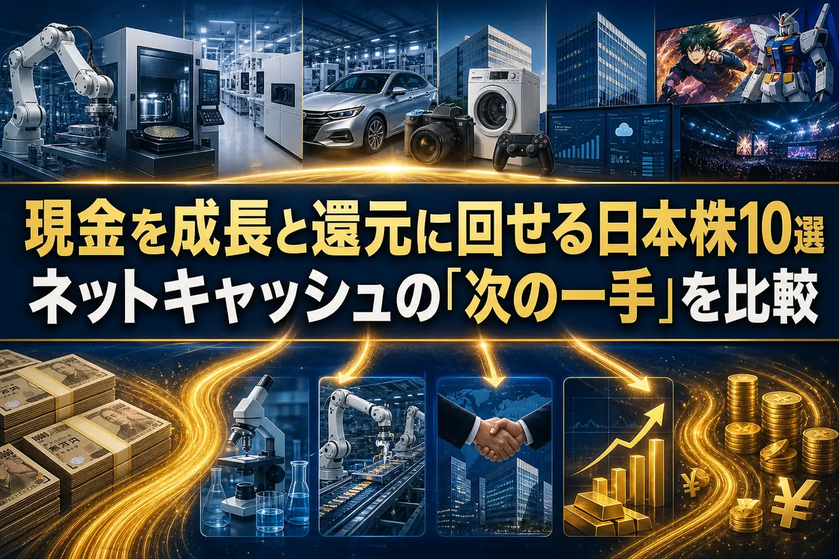 企業の現金が成長投資と株主還元へ配分される様子を表したイメージ。