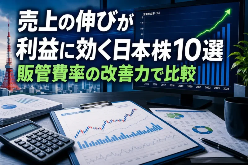 決算資料と利益率のグラフを分析する投資リサーチのイメージ。