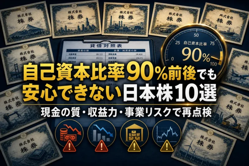 高い自己資本比率の裏にある収益力や資金リスクを点検するイメージ。