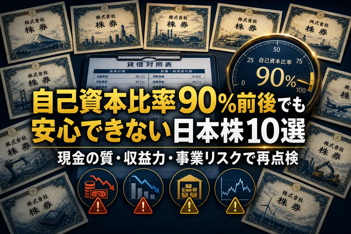 高い自己資本比率の裏にある収益力や資金リスクを点検するイメージ。