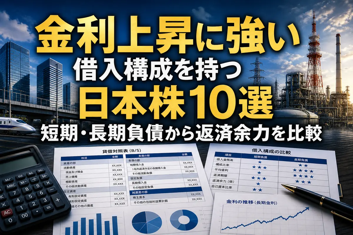 借入構成と金利上昇への耐性を分析する日本企業の財務イメージ。