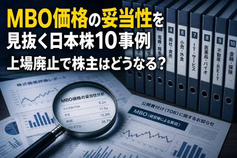 MBOの公開買付価格と企業価値を資料で比較するイメージ。